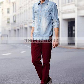 Men's long sleeve fabric washed denim shirt