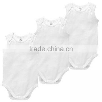 High Quality Sleeveless Blank White Cotton Baby Romper Bodysuit photo-5