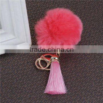 Gold Plated Watermelon Red Angora Pom Pom Ball Pink Rayon Tassel Promotional Keychain photo-2
