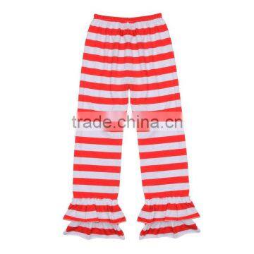 Bulk Wholesale Toddle Girls Cotton Long Pants Kids Stripes Knitted Cotton Cheap Pants Baby Ruffle Pants