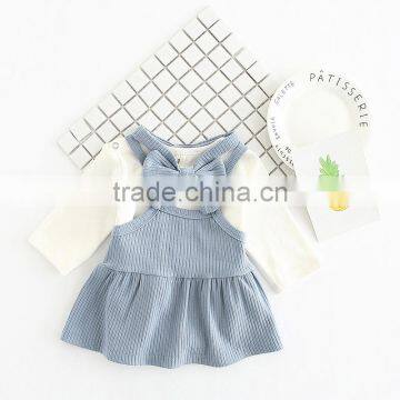 B22220A Infant Baby Autumn Clothing Sets Sweet Baby Long Sleeve Blouse and Sling Dress Sets photo-2