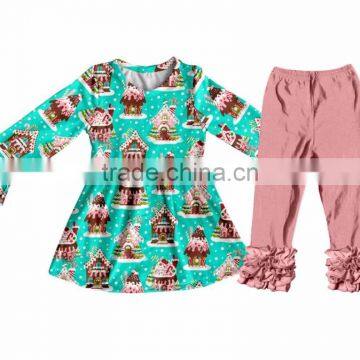 New Fashion Clothing Design For Kids Girl boutiquegin Gerbread House Clothing Sets Christmas Children's Outfits Ruffle Trousers