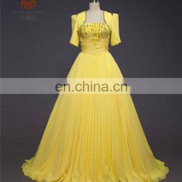 High Quality Supplier Of Dress Chiffon Beaded Pleat Ball Gown Evening Dress With Coat