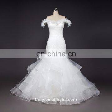 wihte Sleeveless Off-Shoulder ruffled trumpet Wedding Dress