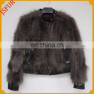 Hot Sale Cool Style Leather Trim Real Fox Fur Women Jacket