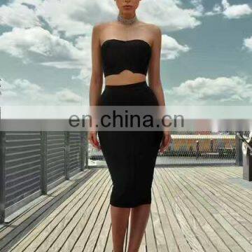 Women's Sexy Strapless Two Pieces Bodycon Midi Bandage Dresses Christmas Eve Dresses photo-2