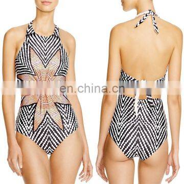 Placement Print Hollow Sexy Mayokini Swimwear Female One Piece Bathing Suits Women Monokini Ladies Swimsuit photo-4