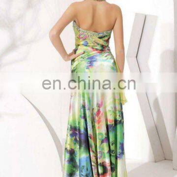 print fabrics halter design with sweetheart beaded prom dresses made in china