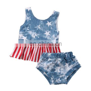 July 4TH Star Print Sleeveless Girls clothing Baby Girls Clothing Set Tops Vest + deinim Shorts Outfits