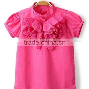 Latest girls cool summer tops 2016 pink ruffled half sleeves net tops