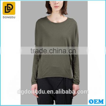 Spring long sleeve army green casual long t shirt for women