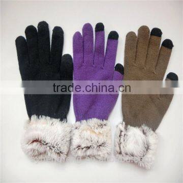 2016 fashion soft warm pure color knited gloves with wool