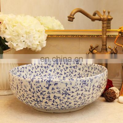 Jingdezhen blue and white porcelain bathroom vessel sink