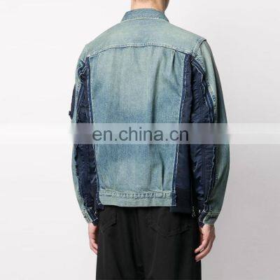 YIHAO Wholesale OEM Custom Button up Denim Blue Men Color Block Jacket photo-2