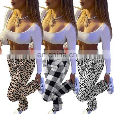 Hot Sale Embroidery Stacked Sweatpants For Women Patchwork Fashion Sporting Joggers Skinny Casual with Slit Women Stacked Pants/