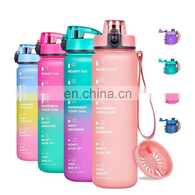 Gradient Leak Proof &Large 1 Liter 32 Oz BPA Free Water Bottle with Time Marker Fruit Infuser Strainer