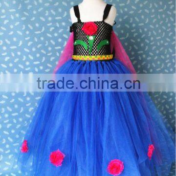 (Yellow belt)Long dress with handmade flower elsa dress cosplay costume in frozen