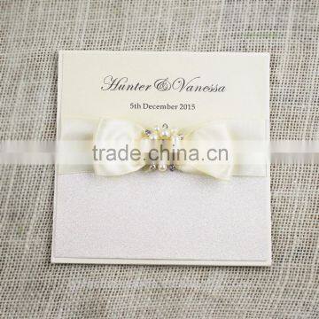 Beige Silver Color Ribbon Luxury Bengali Wedding Invitation Card photo-3