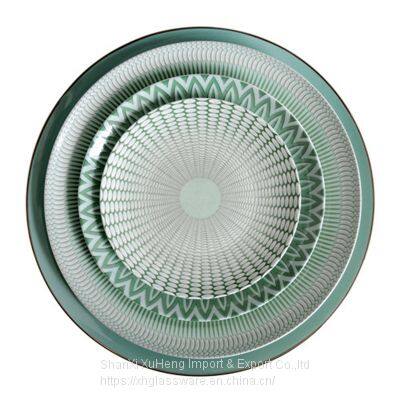 Hot Sale Wholesale Green Charger Plates Porcelain Dinner Plate Set With Gold Rim For Restaurant Home Hotel