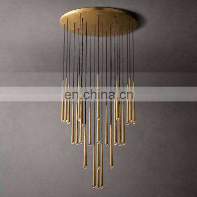 Aquitaine Modern Luxury Raindrop Linear Round Brass Metal LED Chandelier Hanging Lighting for Living Room Home Office Decor