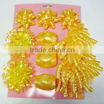 Popular Fashional Oranments:Christmas PP Ribbon Star Bow ,Curling Hair bow and ribbon eggs sets for holiday decoration