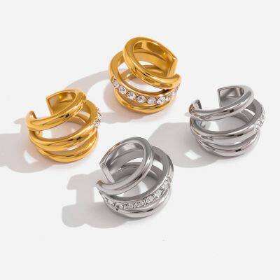 Minimalist Square Circle Geometry Stud Earrings in Stainless Steel