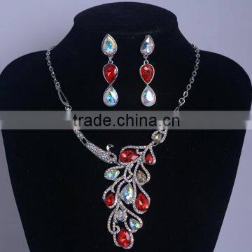 Bridal Phoenix Necklace and Earring Fashion Colorful Crystal Jewelry Set photo-3