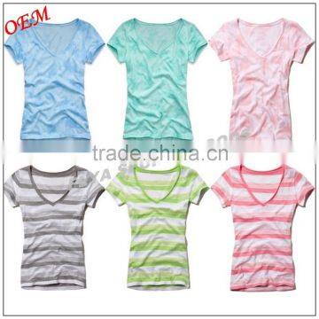 wholesale women short sleeve striped t-shirt with different colors