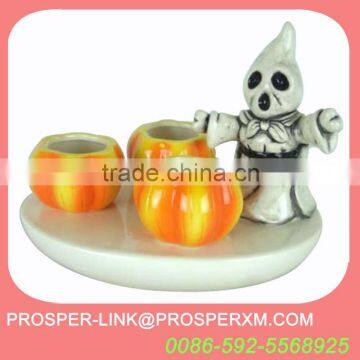 Halloween ceramic ghost with pumpkin candle holder