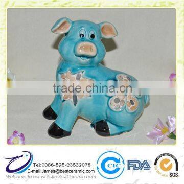 Blue Glazed Ceramic Piggy lawn ornaments