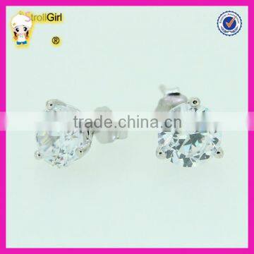 925 Sterling Silver Stude Earring Three Claw CZ stone Earring