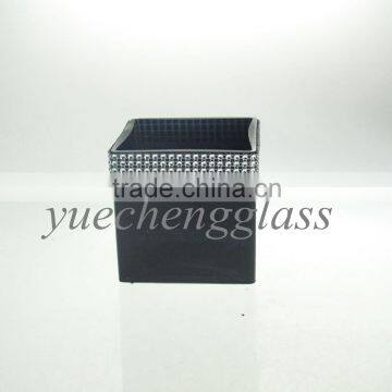 Black square glass vase with bling for home decoration wholesale