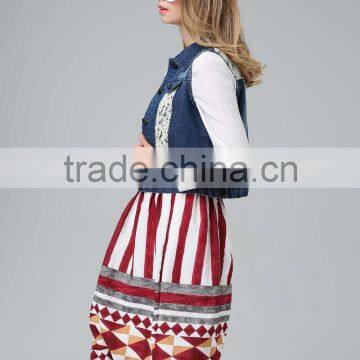Summer Women Lace Stitching Jean Vest Waistcoat Denim Vest photo-4