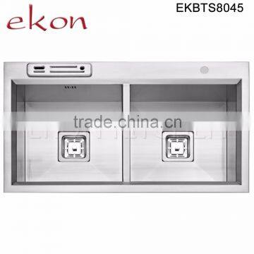 Above Counter Double Bowls Handmade Stainless Steel Industrial Sinks photo-4