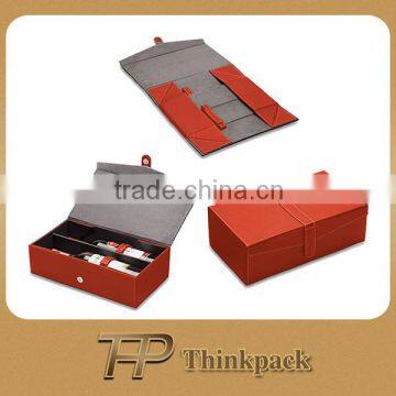 Red Folding Leather Wine Box For Two Bottle