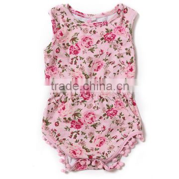 Wholesale Fashion Elegant Soft Cotton Floral Sleeveless Baby Girls Romper