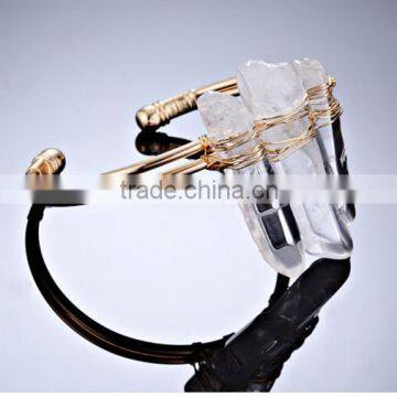 Quartz Crystal Druzy Stones Wire Fixed Cuff Bracelet photo-5