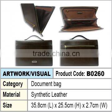 PU Leather Zipper Document Bag