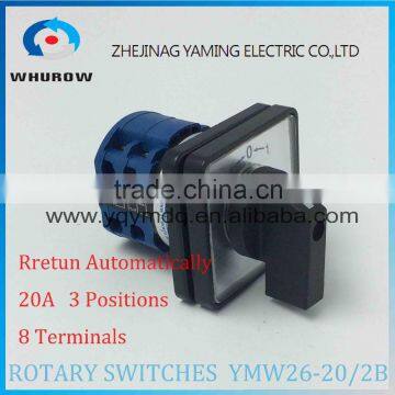 Rotary switch YMW26-20/2B automatic reset changeover cam switch 2 poles 20A two phases 8 terminals sliver point contacts