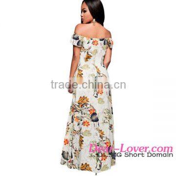 Wholesale Dear-lover Beige Multi color Floral Romper Maxi Dress