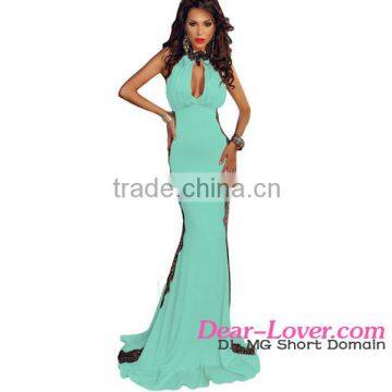 2016 Light Blue Halterneck Lace party gown Trimevening dinner dress