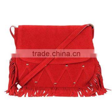 HD25-020 High quality ladies faux suede fringe handbag, red fashion lady small handbag