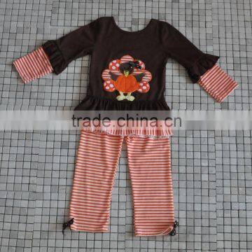 Newborn Handmade Turkey Embroidery Long Sleeve Top and Pant Thanksgiving Outfits photo-2