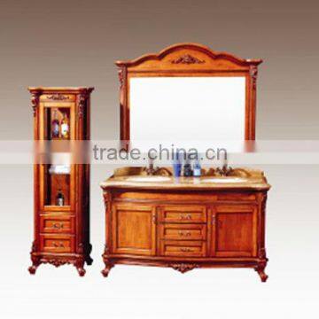 Antique double sink wooden mirror and vanity top with Baltic Brown/Classic solid wood bathroom vanity or cabinet