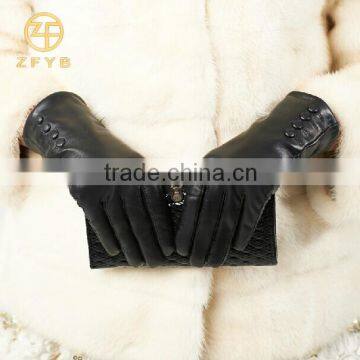 Women's Cashmere Lined Designer Hand Leather Gloves With Buttons