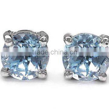 1.20ctw Genuine Blue Topaz Round .925 Sterling Silver Stud Earrings