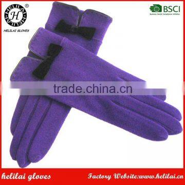 HELILAI Gloves Factory Purple Woolen Ladies Gloves With Bownote