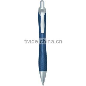 Rio Ballpoint Pen With Contoured Rubber Grip-Metallicbluel