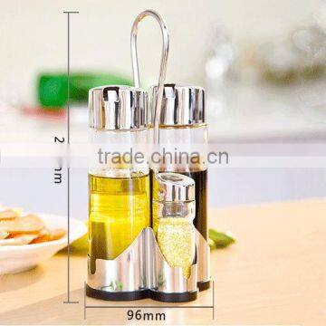 vinegar and oil glass bottles with stainless steel holder