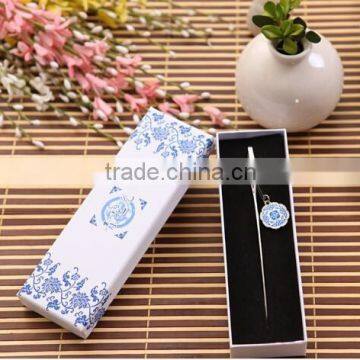 Metal Bookmarks With Customized Logo Chinese Style Blue and White Porcelain Bookmark Metal for Collection photo-5